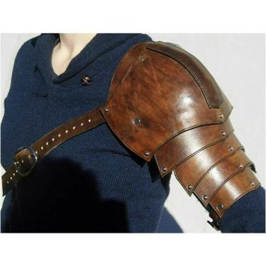Imagem de Armadura de ombro único vintage, arnês de proteção de ombro medieval ajustável, arnês masculino de couro PU, para acessório de fantasia de cosplay de Halloween, marrom, direito