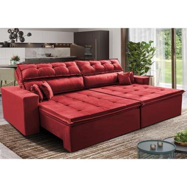 Imagem de Sofá Retrátil E Reclinável 3,12m Luxos Cama Inbox Velusoft Vermelho