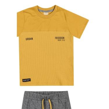 Imagem de Infantil - Conjunto Camiseta Bermuda Meia Malha Penteada Mostarda Colorittá 1 Amarelo  menino
