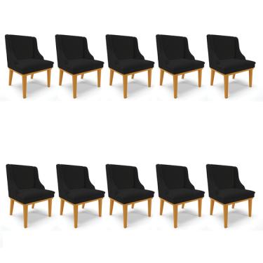 Imagem de Kit 10 Cadeiras De Jantar Liz Linho Preto A79 Base Fixa Madei