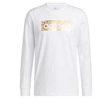 Imagem de adidas Camiseta masculina de manga comprida com estampa linear de folha líquida, branca, tamanho GG