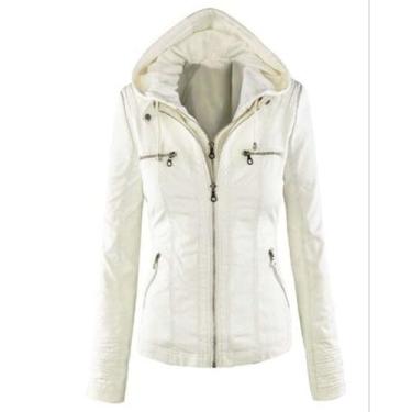 Imagem de Gerrit Casaco feminino de inverno de camada dupla com capuz, Branco, G