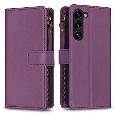 Imagem de Capa com alça de pulso para Samsung Galaxy S23+, 9 compartimentos para cartão, 1 carteira de couro com zíper, função de suporte, fecho magnético, capa para celular compatível com Samsung Galaxy S23