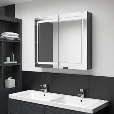Imagem de Armário de remédios, espelho de LED para banheiro, espelho de maquiagem, para decoração de banheiro, armário de espelho de banheiro de LED branco brilhante 80 x 12 cm x 68 cm (cinza)