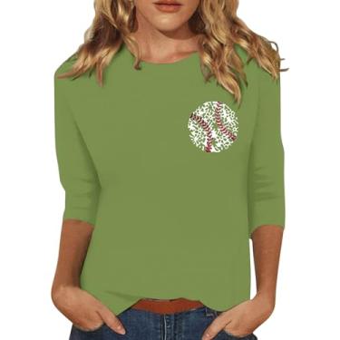 Imagem de PKDong Camisetas de beisebol femininas de beisebol para mamãe camisetas estampadas de beisebol para mulheres camisetas de gola redonda grandes para mulheres, Verde, XXG