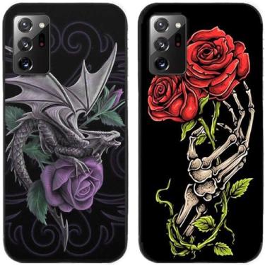 Imagem de 2 peças rosa flor Europa dragão impresso TPU gel silicone capa de telefone traseira para Samsung Galaxy todas as séries (Galaxy Note 20 Ultra)