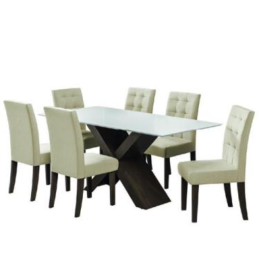 Imagem de Conjunto Mesa De Jantar Off White Dubai 1,80M Mdf Com 6 Cadeiras Casta