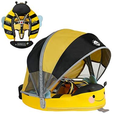 Imagem de AnjeeIOT Mambobaby Boia de Natação Infantil com Toldo Protetor Solar UPF50+ e Cauda Removível para Bebês de 3 a 24 Meses, Amarelo Mel