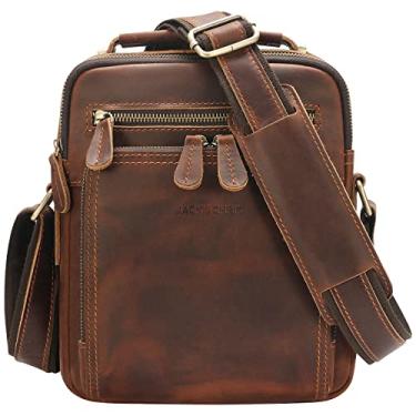 Imagem de Bolsa carteiro de couro para homens, bolsa masculina Jack & Chris transversal para negócios de trabalho, Marrom vermelho