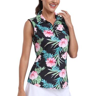Imagem de MoFiz Camisas polo femininas de manga curta com absorção de umidade, camisas de golfe com bolsos de secagem rápida, gola 1/4 com zíper, Floral - 3, M