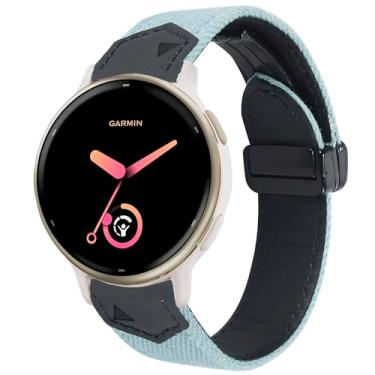 Imagem de GARTOO Pulseira para relógio Garmin Vivoactive 5, pulseira de música Garmin Venu/Sq/Sq 2/Forerunner 245/645, tela jeans macia com pulseira de couro genuíno à prova de suor para Garmin Vivoactive 3