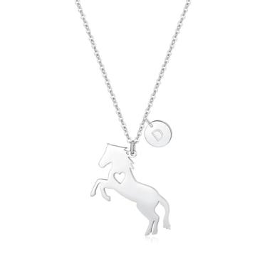 Imagem de AOAMID Colar de cavalo feminino, colares com inicial para mulheres, colar pequeno e delicado com pingente de 26 letras, pingente de cavalo preenchido em ouro 14k ou prata com pingente de disco com