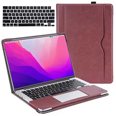 Imagem de TYTX Capa de couro compatível com MacBook Pro de 14 polegadas 2024 2023 2022 2021 versão M4 A3112 A3185 A3401 M3 A2918 A2992 M2 A2779 M1 A2442, capa protetora de livro fólio com capa de teclado, Vinho