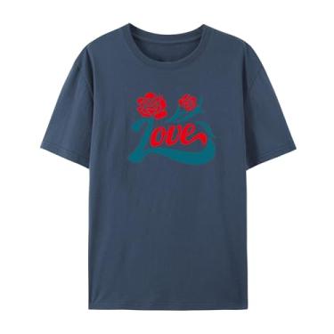 Imagem de Camiseta com estampa rosa para homens e mulheres Love Funny Graphic Shirt for Friends Love, Azul marinho, 5G