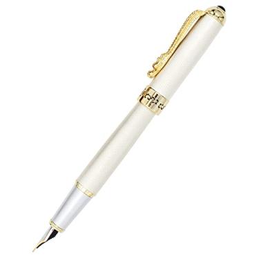 Imagem de Gullor Caneta-tinteiro com conversor de tinta, clipe de dragão dourado, caneta executiva para escrita suave, ponta fina, branca