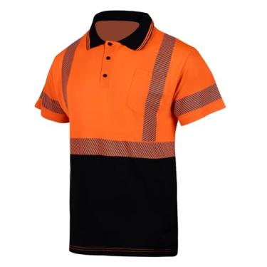Imagem de FONIRRA Camiseta polo masculina Hi Vis Safety de alta visibilidade reflexiva para trabalho de construção, Laranja_manga curta, P