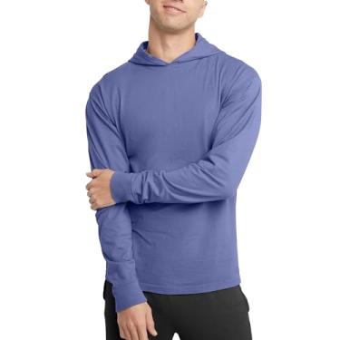 Imagem de Hanes Camiseta masculina Originals com capuz, camiseta com capuz de algodão tingido para uso unissex, Azul forte profundo, GG