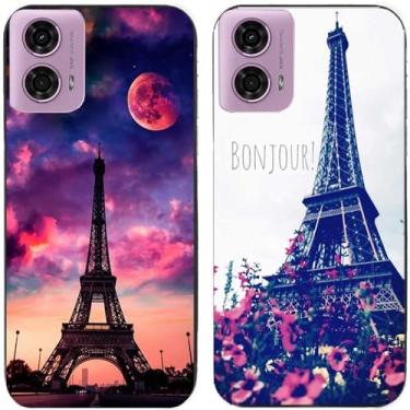 Imagem de 2 peças impressas TPU gel silicone capa traseira para celular Motorola Moto G24 (Torre Eiffel)