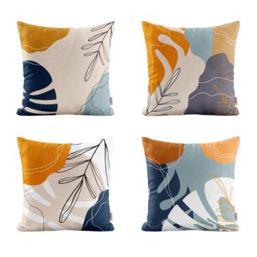 Imagem de Kit 4 Capas de Almofadas Para Sofá Decorativas Laranja e Azul 40x40 - Novadecora