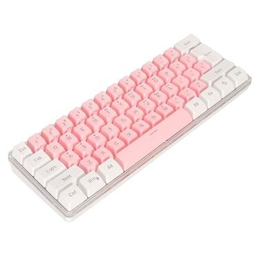 Imagem de Teclado Compacto, 61 Teclas, Retroiluminação RGB, Teclado Ergonômico para Jogos 60%, Cabo USB, para Jogadores Em Movimento (Branco Rosa)