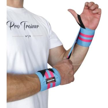 Imagem de Munhequeira Elástica proteção punho Cross Powerlifting Lpo Pulso Levantamento de Peso Musculação (Azul com Branco, E 8mm)