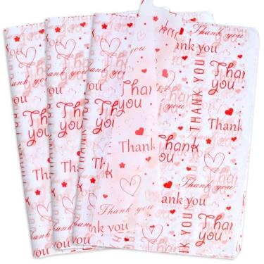 Imagem de Hi Sasara 100 folhas de papel de seda branco com vermelho Thank You Bulk, 35,56 x 50,8 cm, vermelho Thank You Tissue Paper para pequenas empresas, papel de seda vermelho para embalagem de