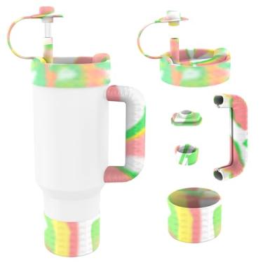 Imagem de Tyasoleil Conjunto protetor de silicone para garrafa de água para copo Stanley, com capa de alça, sem BPA, acessório para copo Stanley (maca laranja)