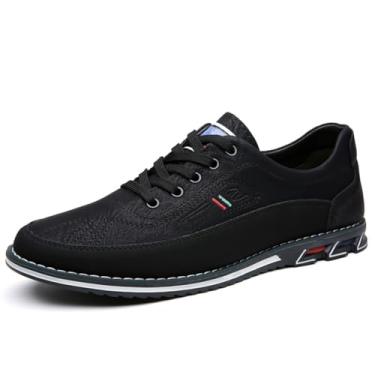Imagem de Mocassins masculinos casuais para negócios, cadarço, ajustável, para dirigir, trabalhar, caminhada, festa, oxford, zapatillas, Preto, 41