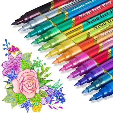 Imagem de JR.WHITE Marcadores de glitter para adultos: marcador metálico brilhante de ponta fina de 0,7 mm, canetas brilhantes com glitter à base de água para artesanato DIY, madeira, desenho artístico, pintura