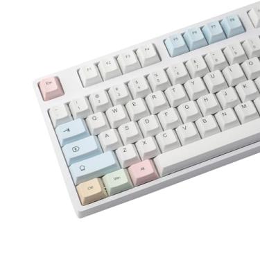Imagem de kakiwutj Teclas PBT para teclado mecânico 60% 65% 75% conjunto de teclas de giz fofo com extrator de teclas de perfil cereja para teclado MX Switch (inglês)