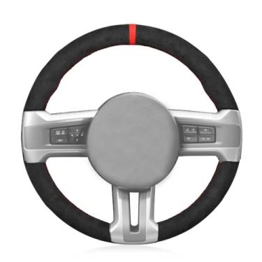 Imagem de USHTIGER Capa de volante de carro para Ford Mustang 2010-2014 DIY costurada à mão preta curta camurça personalizada costura à mão veículos automotivos, F02-PS66T#2