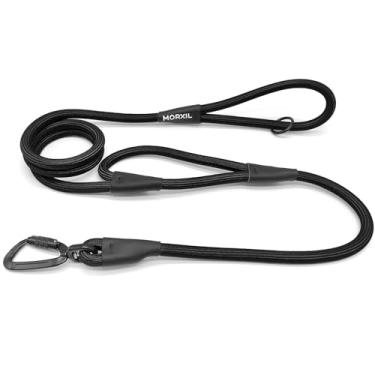 Imagem de MORXIL Coleira de corda para cães com duas alças, coleira resistente de 1,8 m com mosquetão de travamento automático de alumínio de aviação, guia de nylon forte para cães pequenos, médios e grandes
