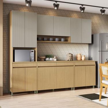 Imagem de Cozinha Completa 5 Peças 12 Portas 5 Gavetas Simone Mendes 270cm 100% Mdf Carvalho/Greige