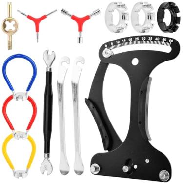 Imagem de Saycker Conjunto de 13 peças de chave de raio de bicicleta, tensiômetro indicador de bicicleta com ferramenta de reparo de roda com chave de válvula/chave de raio/alavanca de pneu/chave