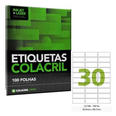 Imagem de Etiq Inkjet/laser Carta 100fl Cc180 25,4mmx66,7mm Colacril