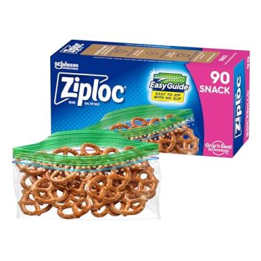 Imagem de Ziploc Sacos de lanche reutilizáveis com textura EasyGuide, vedação Grip 'N Seal, 90 unidades, transparentes, plásticos sem BPA