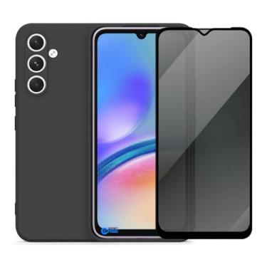 Imagem de Capa Aveludada e Película de Privacidade 3D para Samsung Galaxy A05s, Capinha Preta Premium e Película Anti-Espião