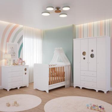 Imagem de Quarto Bebê Completo Berço Americano Bem 3em1 Guarda Roupas 4 Portas Cômoda 1 Porta Bolinha 100% MDF