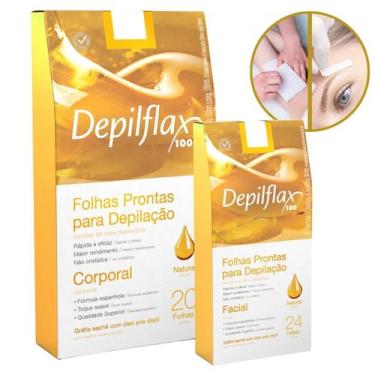 Imagem de Kit Folhas Prontas Cera Fria Depilação Facial Corporal Natural Mel Dep