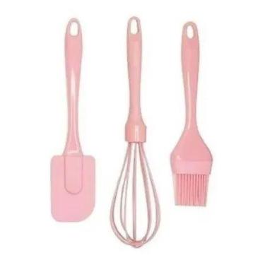 Imagem de Kit Confeitaria Batedor Fue Pincel e Espátula Silicone Rosa - Art Hous