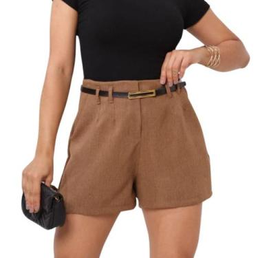 Imagem de Short Feminino Linho Cintura Alta Alfaiataria C/ Cinto Bolso - Thiá St
