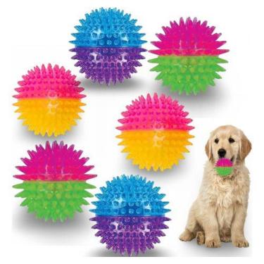 Imagem de Kit 6 Bola Luz De Led Pisca Som Cães Pequenos Médio Ouriço - Bacon Bor