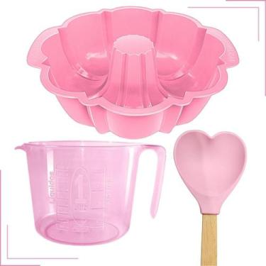 Imagem de Forma de Pudim Jarra medidora 1L e Colher de Coração Cores - INJETEMP,