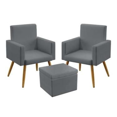 Imagem de 2 Poltronas Nina Para Sala de Estar Sem Rodapé Com Puff Quasar Sued Ci