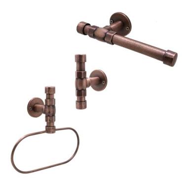 Imagem de Kit Acessórios Banheiro Rústico Industrial Cobre Velho Porta Toalha Ar