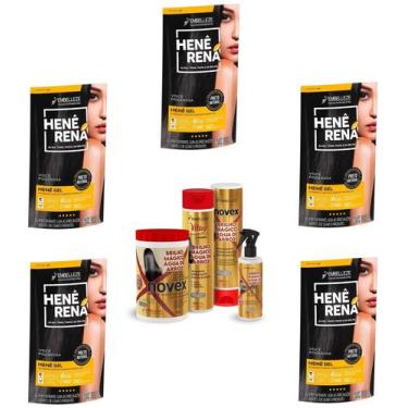 Imagem de Hene Em Gel Rena Preto Cafe 05x180gr Pouch+Brilho Magico Agua de Arroz
