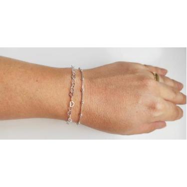 Imagem de Kit 2 Pulseiras Femininas Coração Bolinha Maciça Prata 925 - DR Joias