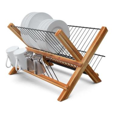 Imagem de Escorredor De Louça Dobrável Madeira Teca Linha Black Retrô - Stolf, G