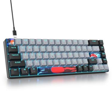 Imagem de Mosptnspg Teclado mecânico Protable 60% para jogos, mini teclado RGB retroiluminado 68 teclas com fio e interruptor vermelho para Mac/Win (Dolch/Red Switch 68)