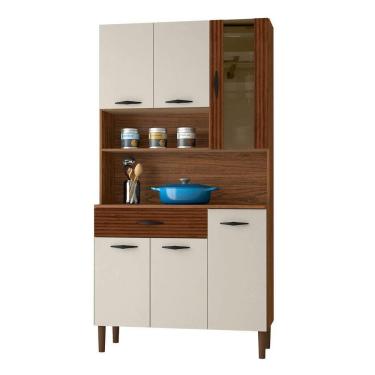 Imagem de Kit Cozinha 6 Portas Golden Nogueira Off White Ripado